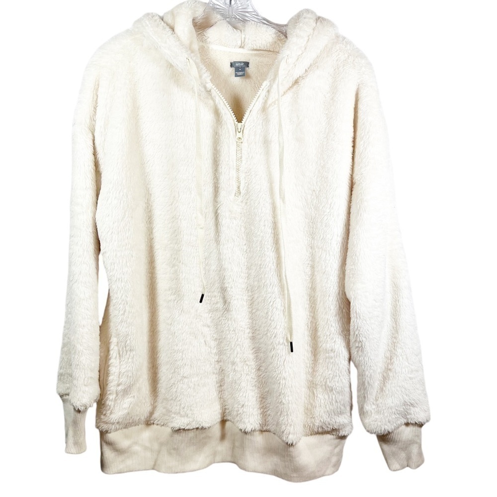 Aerie women’s fleece hoodie size M quarter zip cream